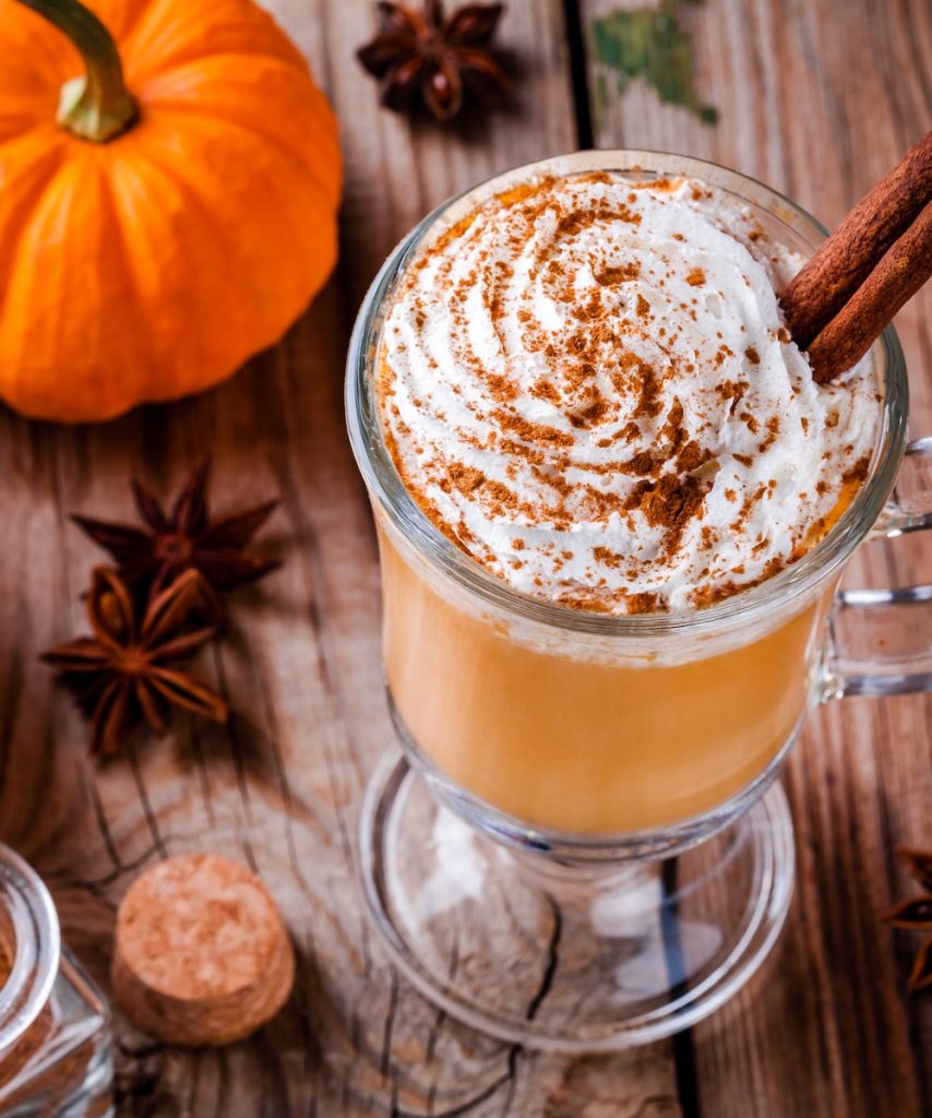 Pumpkin spice latte with whipped cream